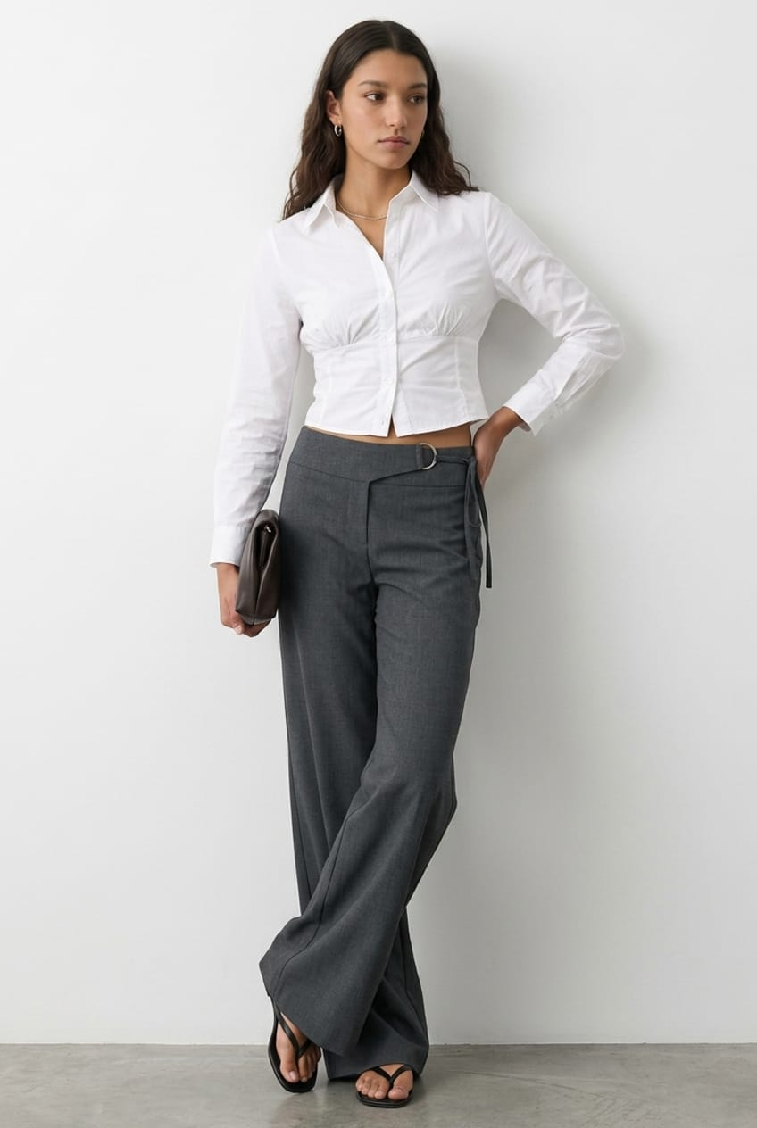 Grey Hardware Detail Tie Pant for Ally Fashion