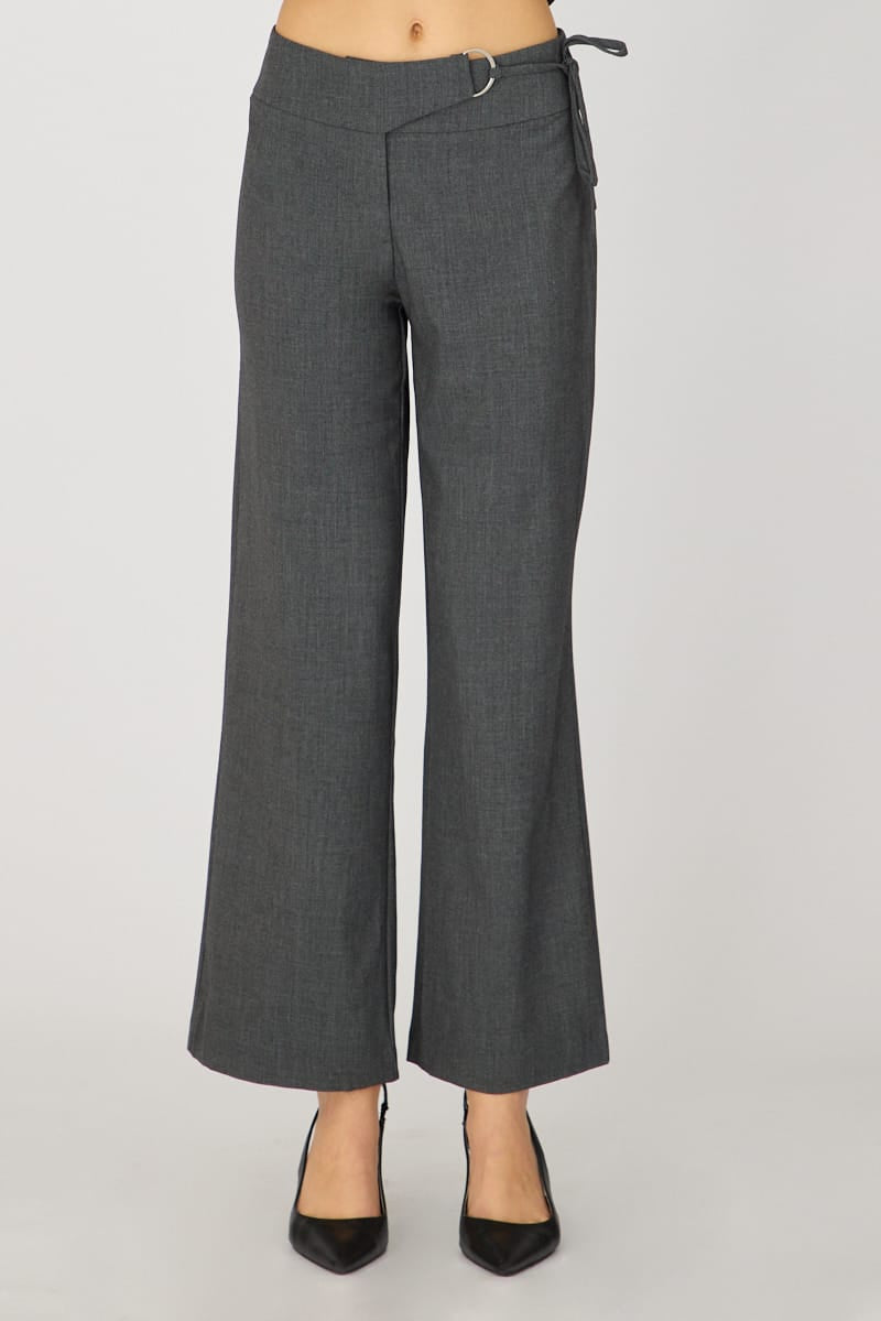 Grey Hardware Detail Tie Pant for Ally Fashion