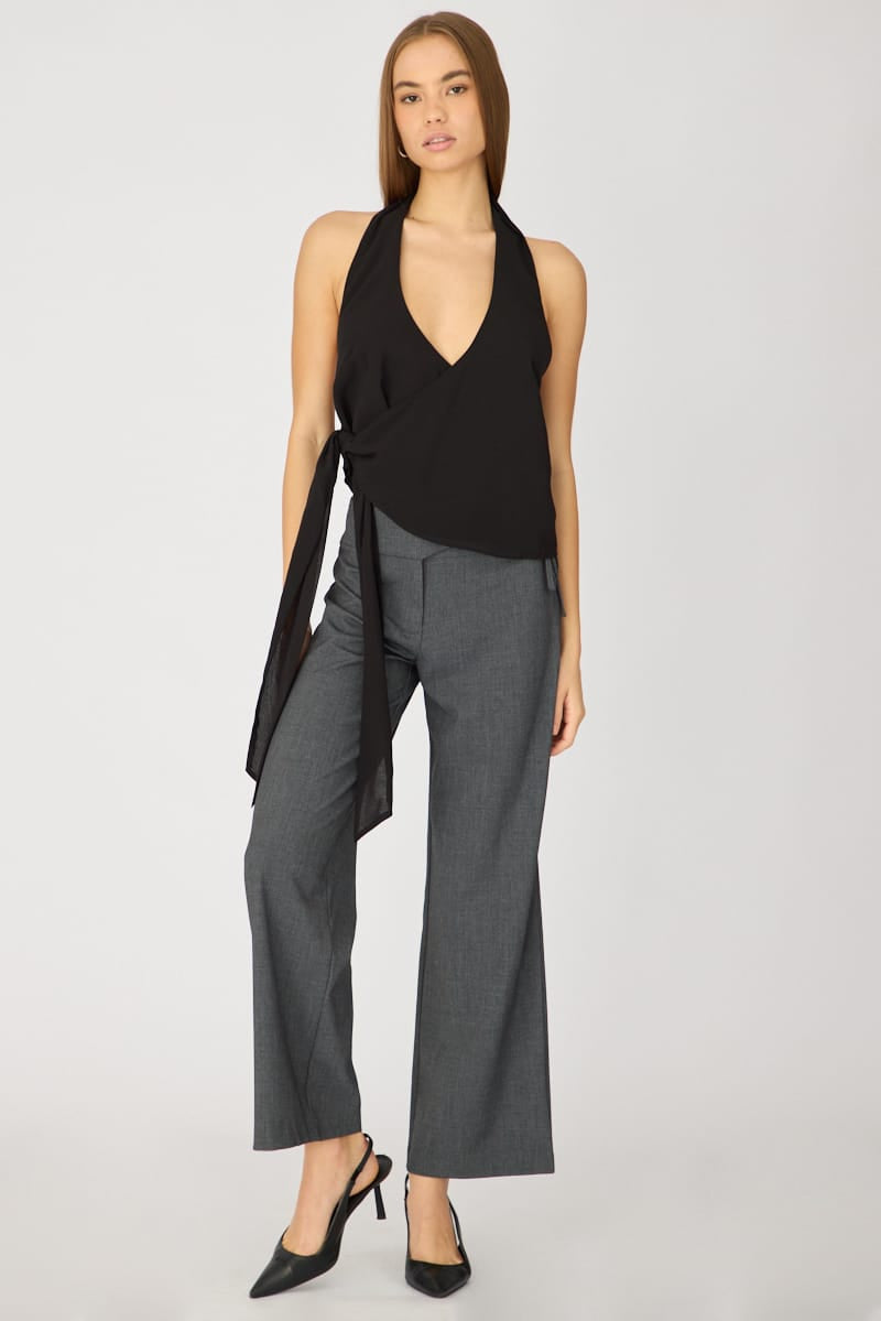 Grey Hardware Detail Tie Pant for Ally Fashion
