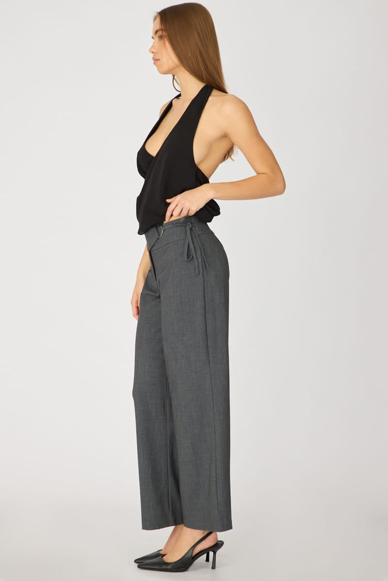 Grey Hardware Detail Tie Pant for Ally Fashion