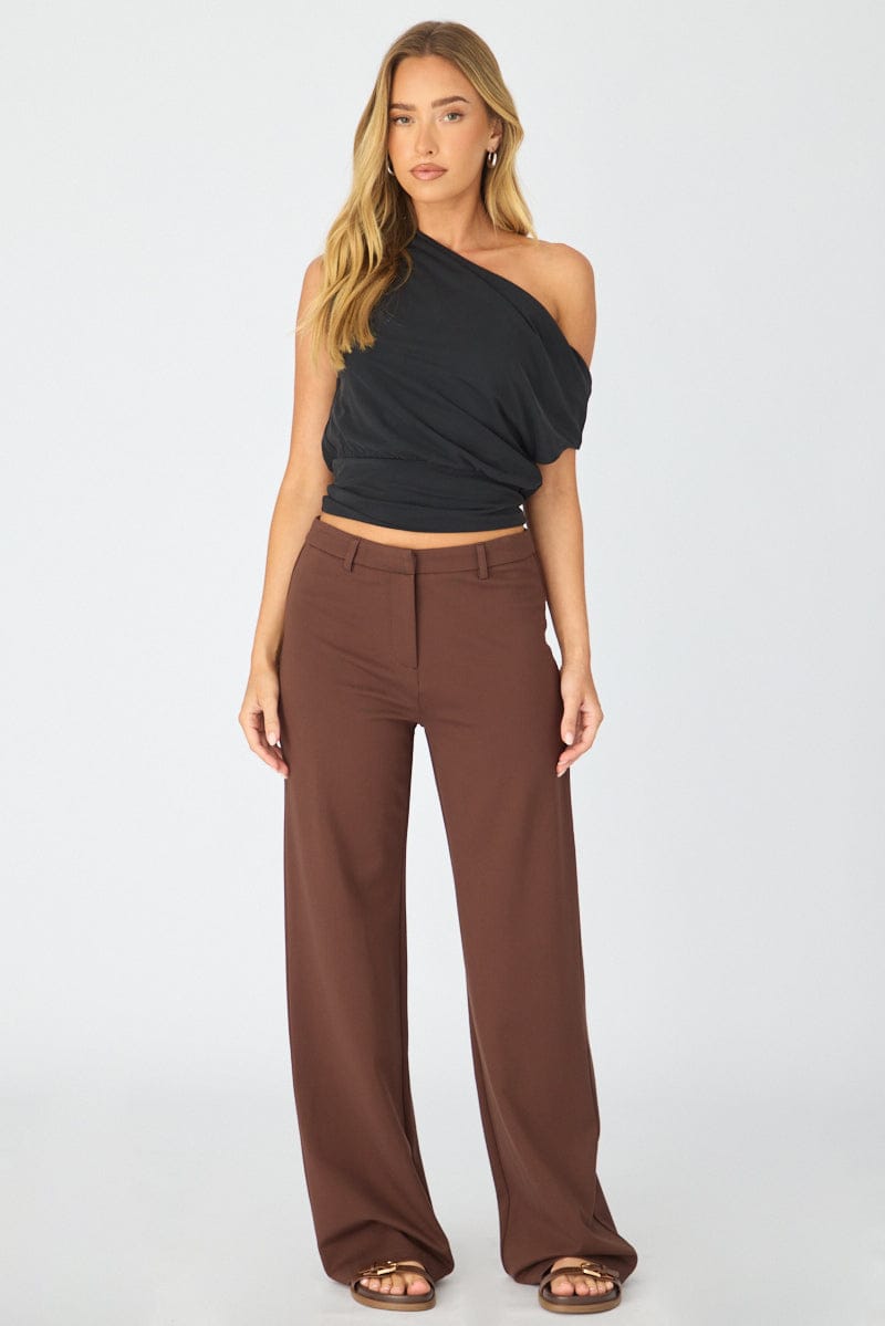 Brown Straight Leg Pants Ponte for Ally Fashion