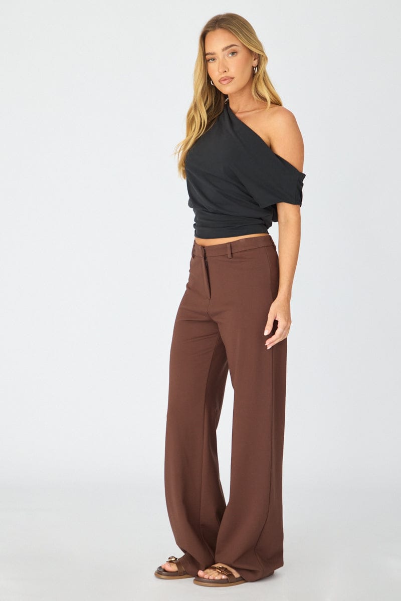 Brown Straight Leg Pants Ponte for Ally Fashion