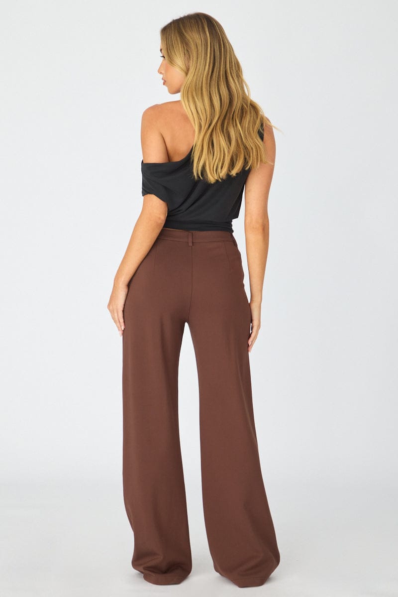 Brown Straight Leg Pants Ponte for Ally Fashion