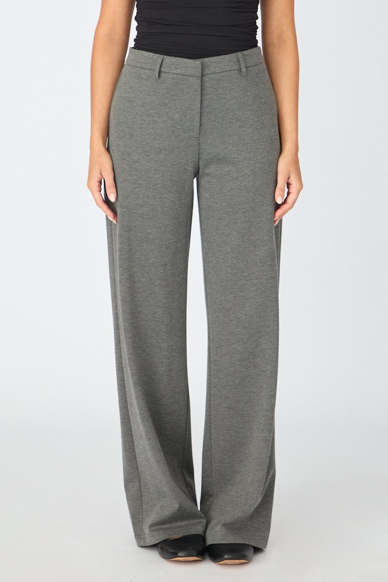 Grey Straight Leg Pants Ponte for Ally Fashion