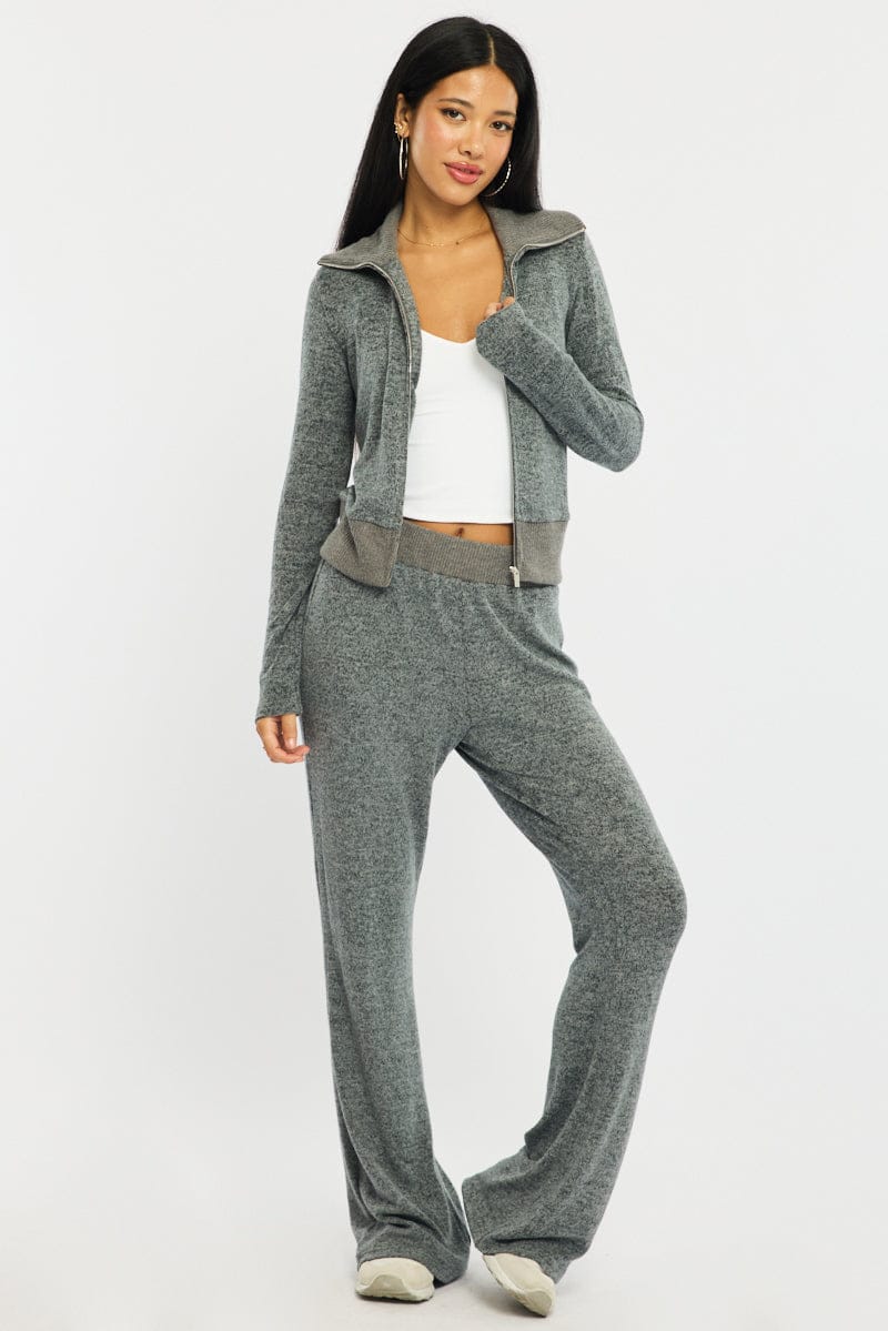 Grey Flare Leg Pants Mid Rise for Ally Fashion
