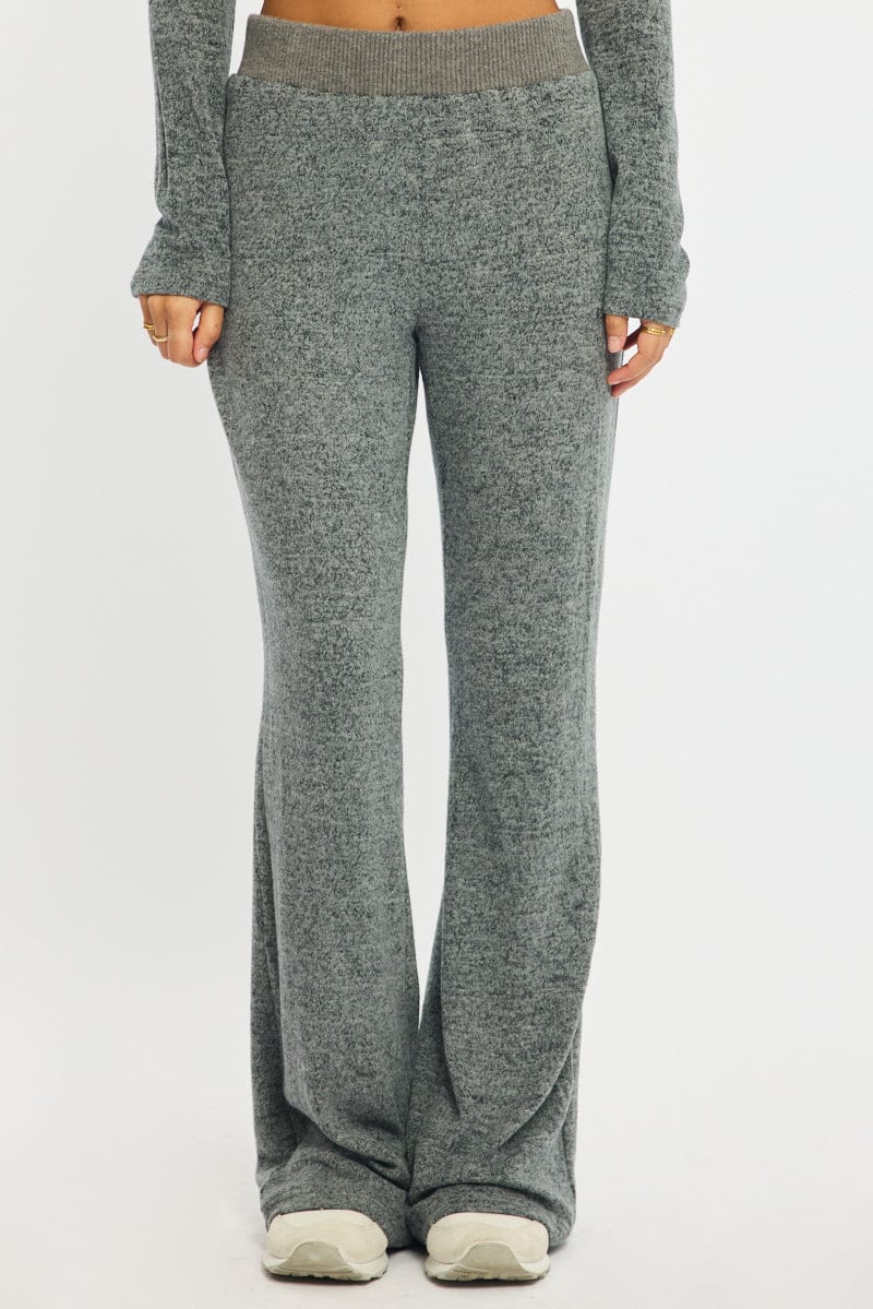 Grey Flare Leg Pants Mid Rise for Ally Fashion