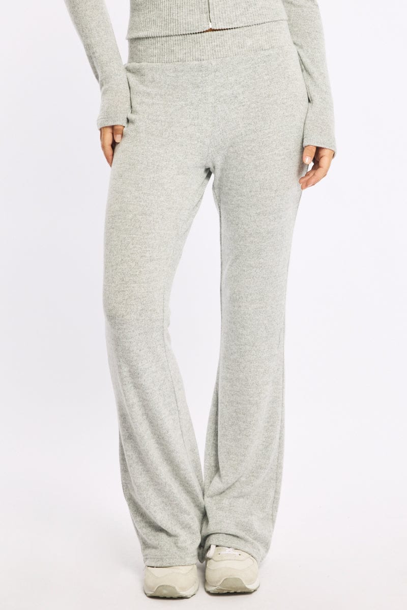 Grey Flare Leg Pants Mid Rise for Ally Fashion