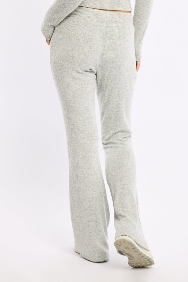 Grey Flare Leg Pants Mid Rise for Ally Fashion