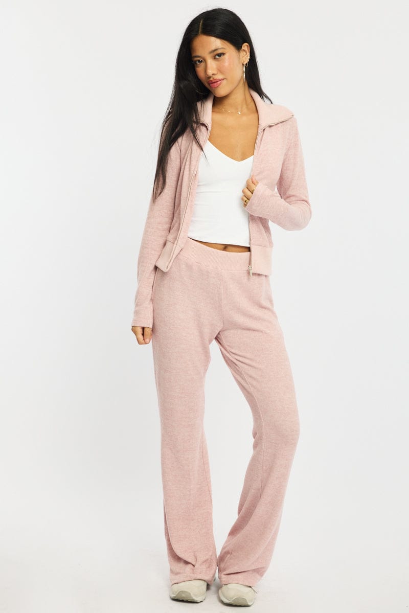 Pink Flare Leg Pants Mid Rise for Ally Fashion