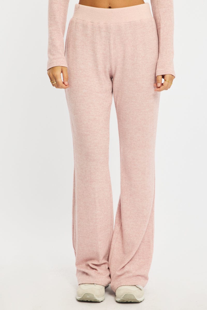 Pink Flare Leg Pants Mid Rise for Ally Fashion