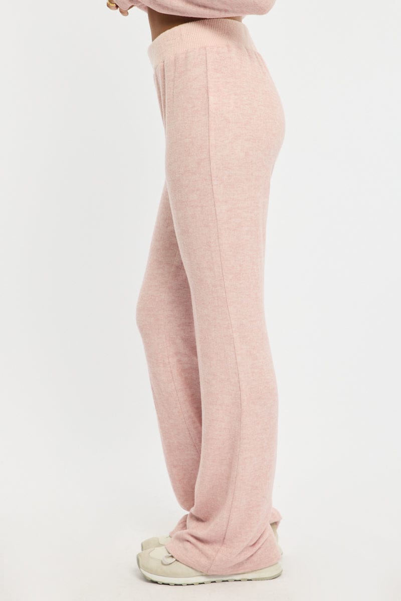 Pink Flare Leg Pants Mid Rise for Ally Fashion