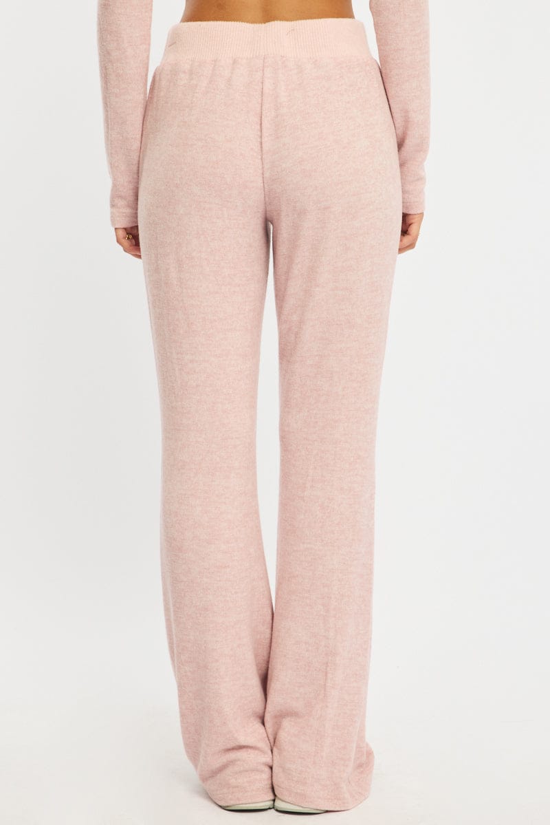 Pink Flare Leg Pants Mid Rise for Ally Fashion