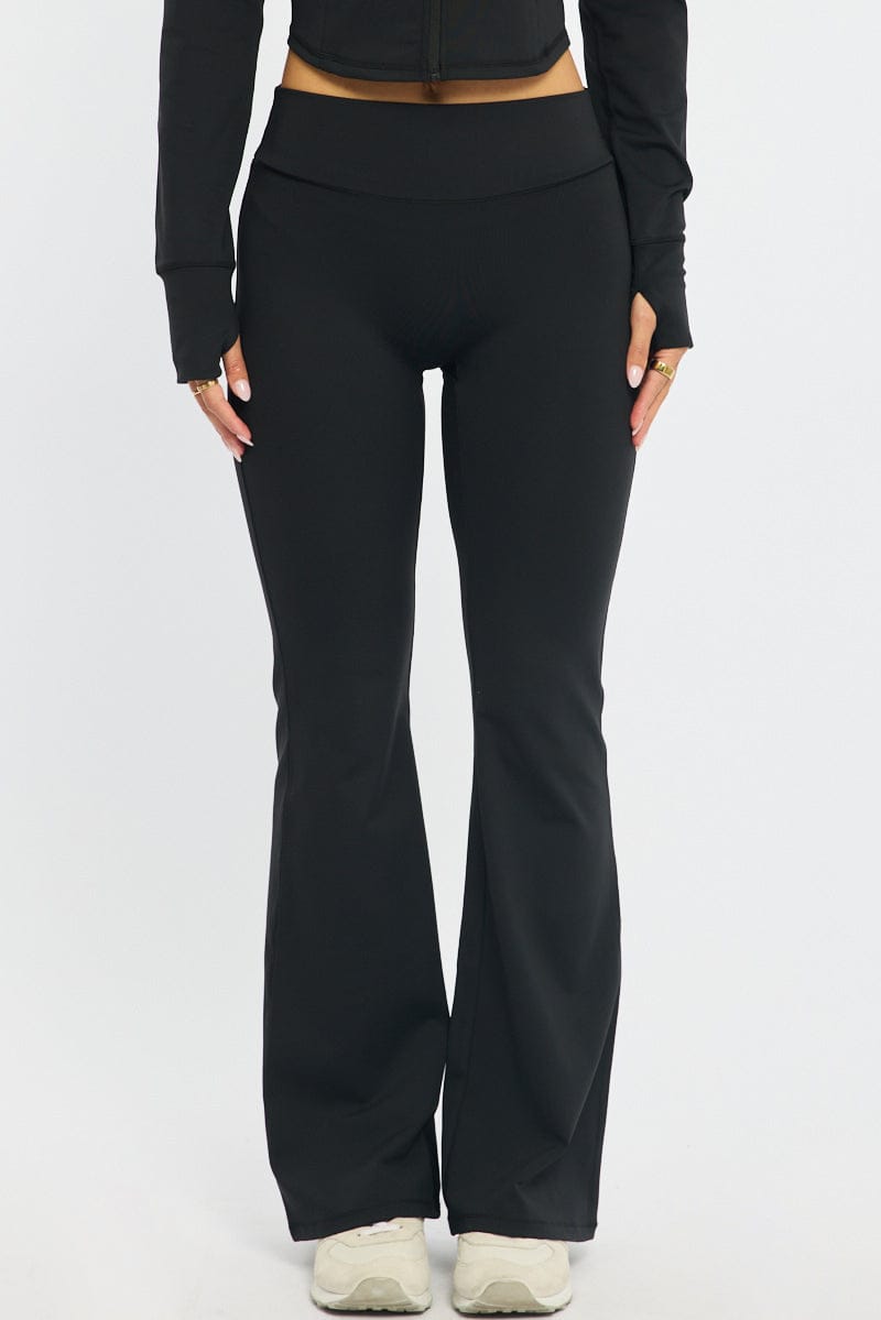 Black Active Flare Leg Pants for Ally Fashion