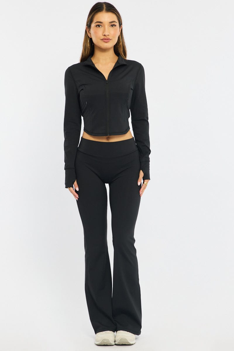 Black Active Flare Leg Pants for Ally Fashion