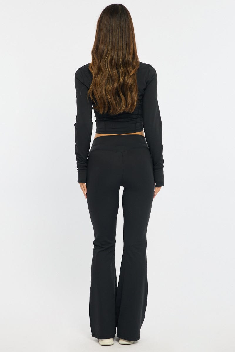 Black Active Flare Leg Pants for Ally Fashion