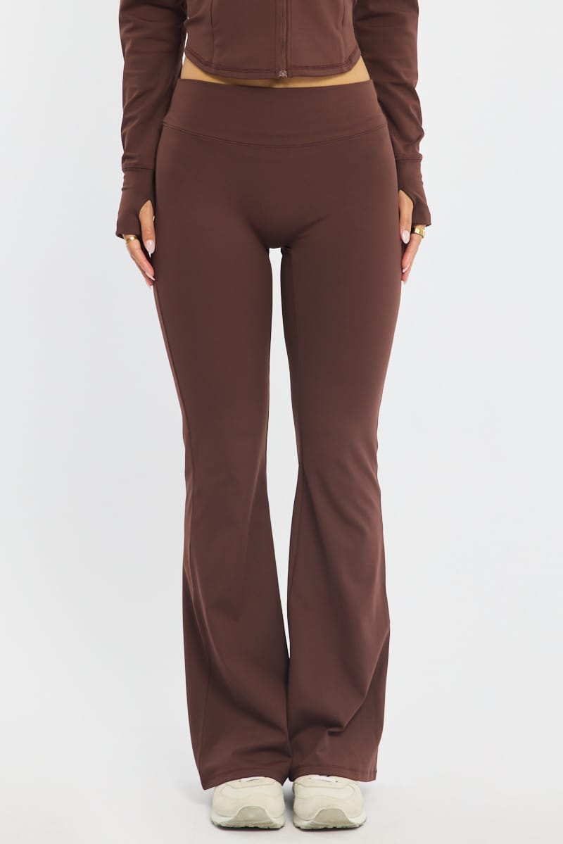 Brown Active Flare Leg Pants for Ally Fashion