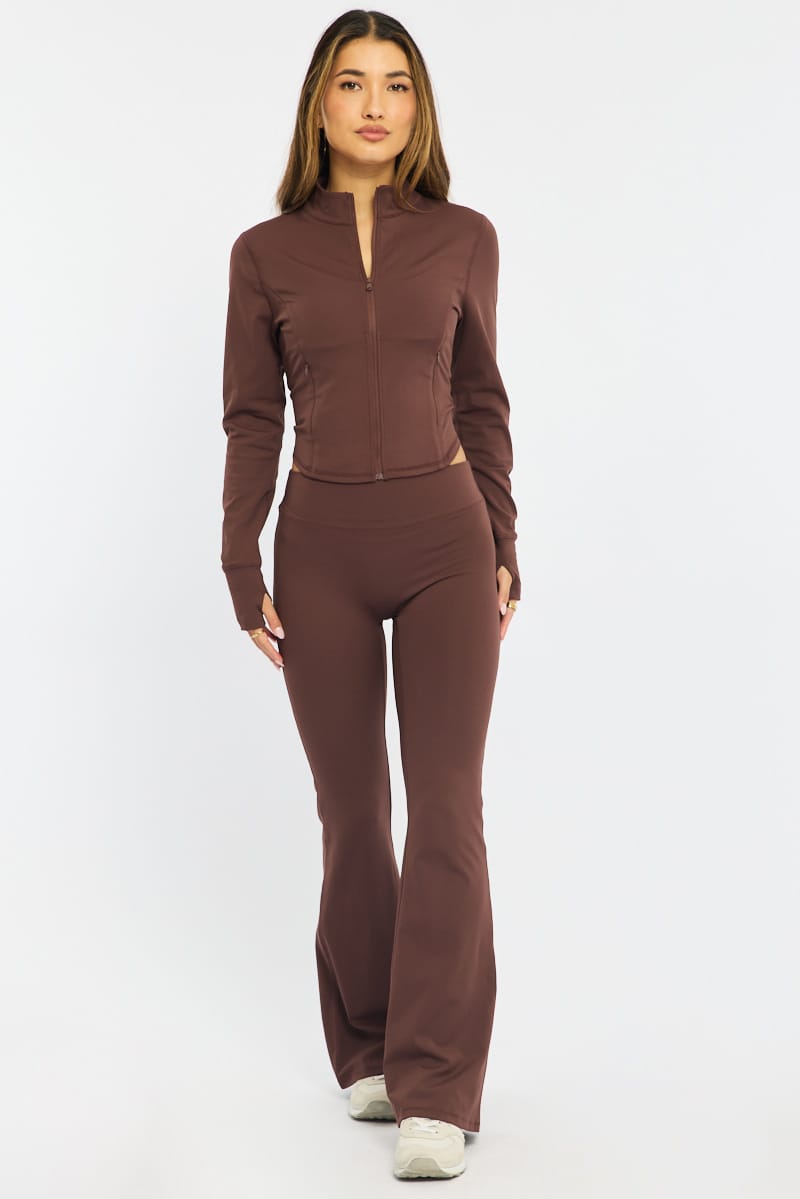 Brown Active Flare Leg Pants for Ally Fashion