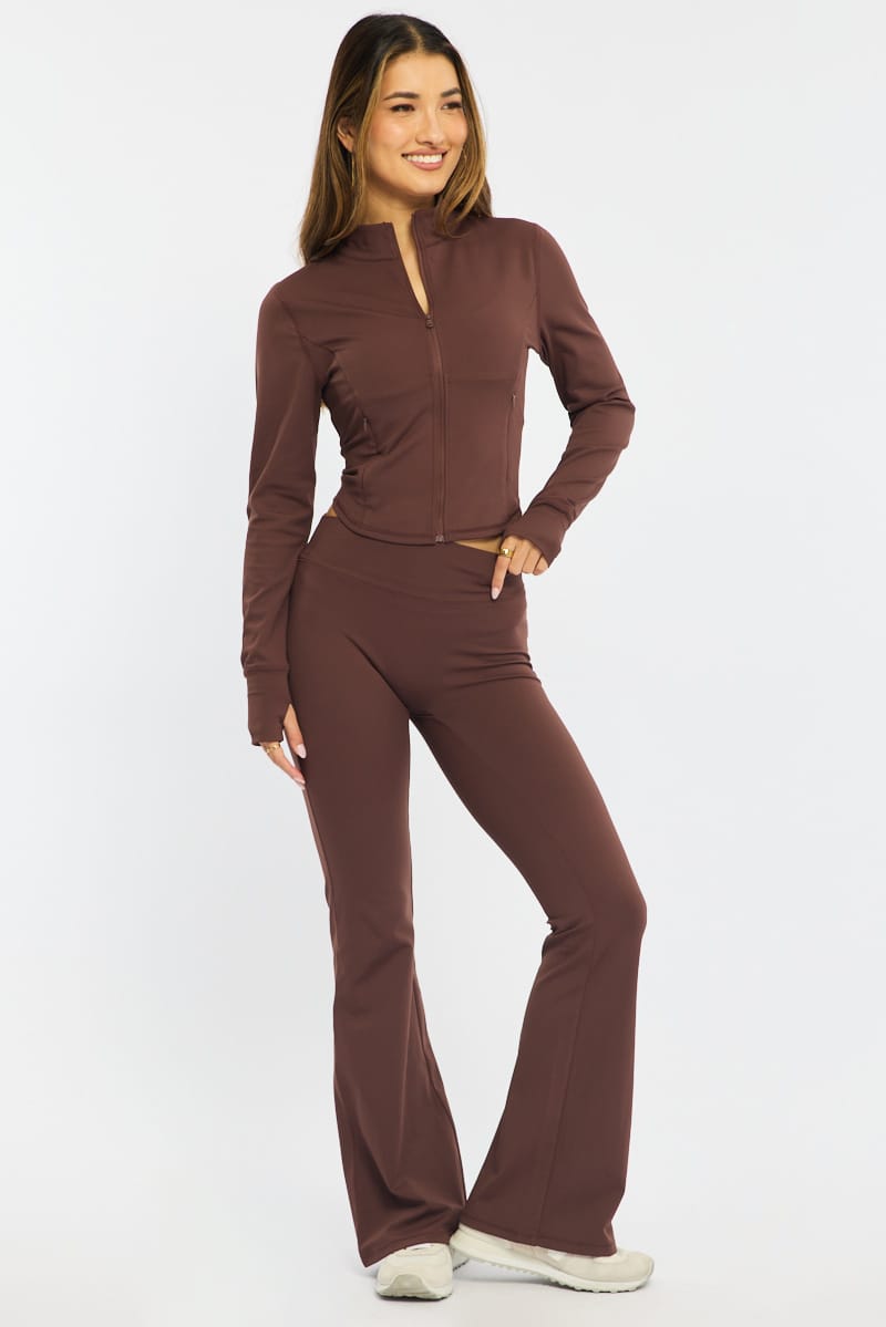 Brown Active Flare Leg Pants for Ally Fashion