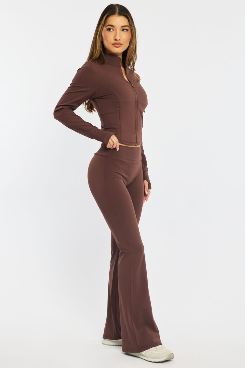 Brown Active Flare Leg Pants for Ally Fashion