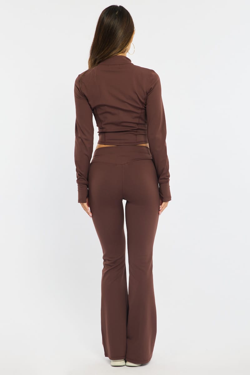 Brown Active Flare Leg Pants for Ally Fashion