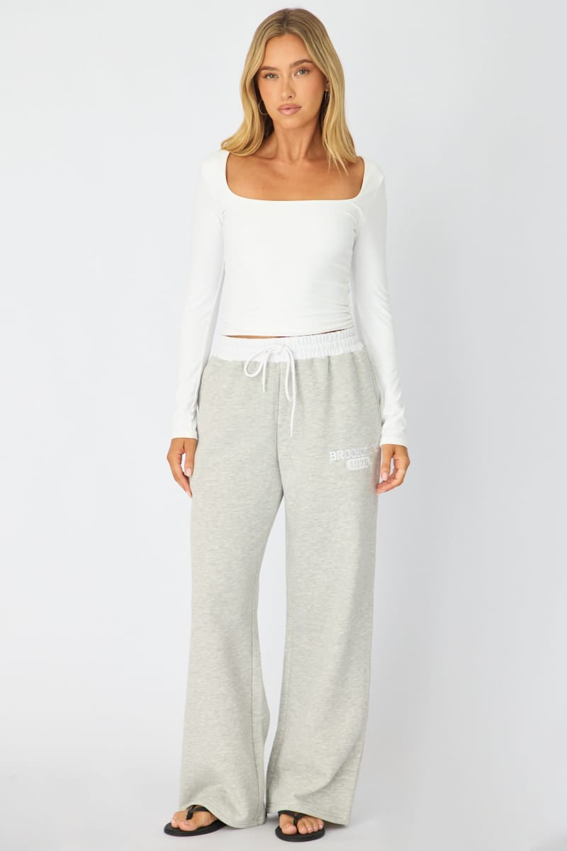 Grey Track Pants Contrast Waist for Ally Fashion