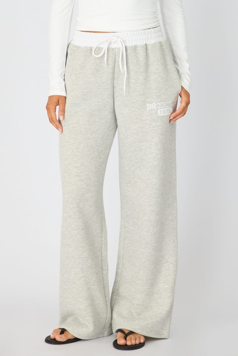 Grey Track Pants Contrast Waist for Ally Fashion