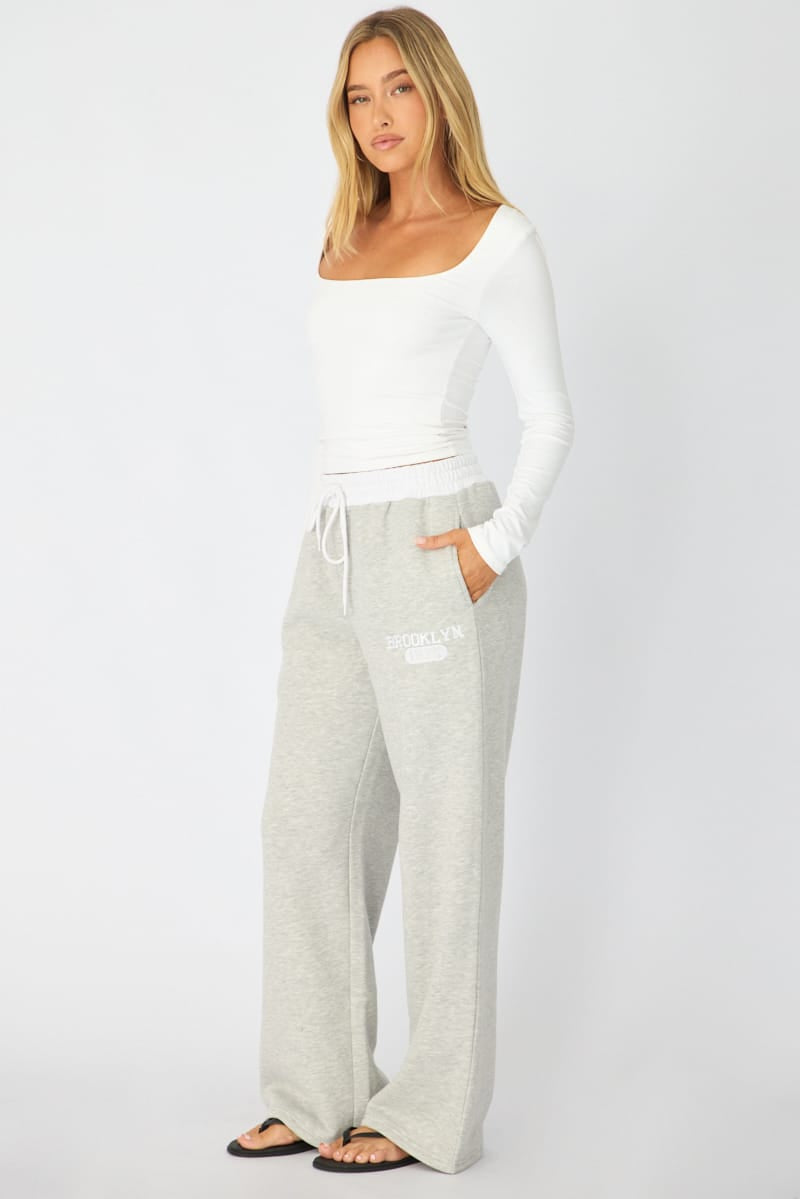 Grey Track Pants Contrast Waist for Ally Fashion