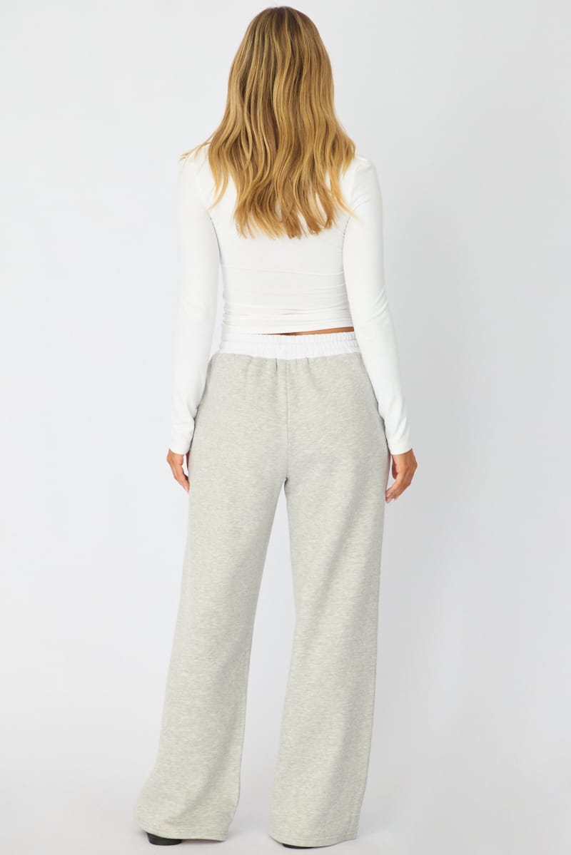Grey Track Pants Contrast Waist for Ally Fashion