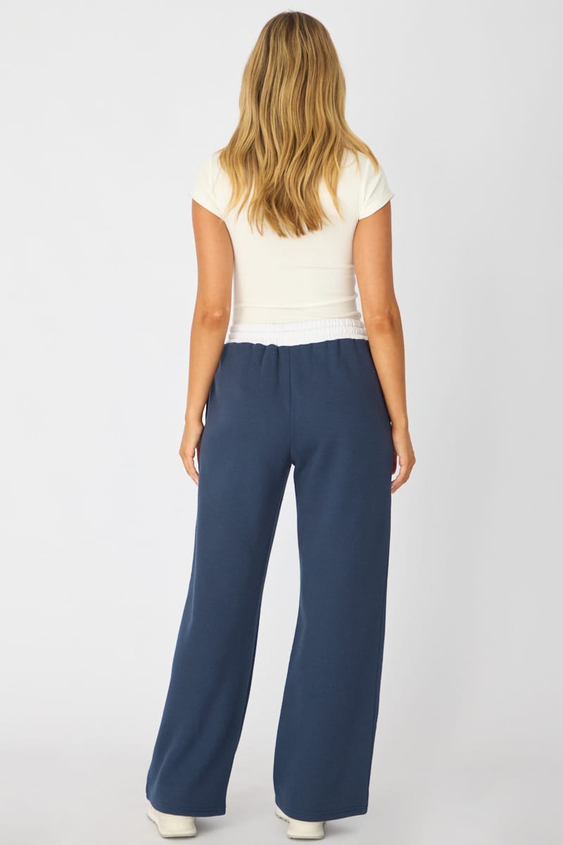 Blue Track Pants Contrast Waist for Ally Fashion