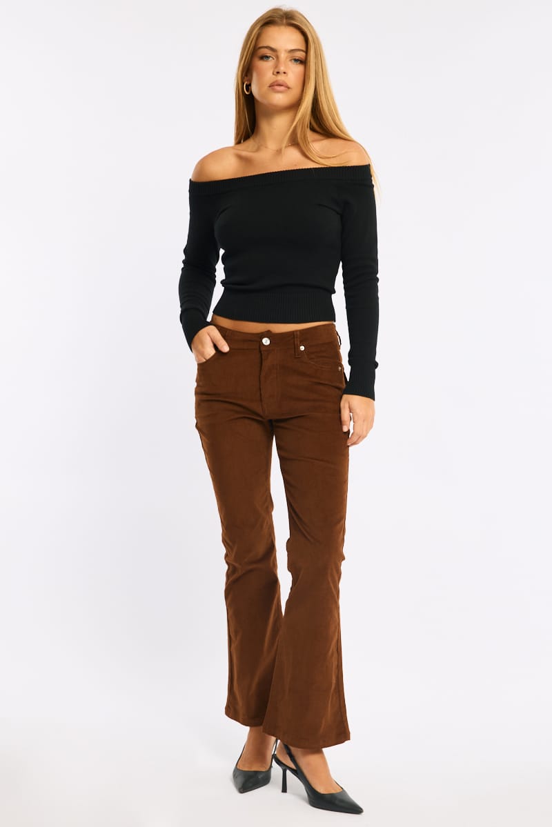 Brown Flare Leg Pants Corduroy for Ally Fashion