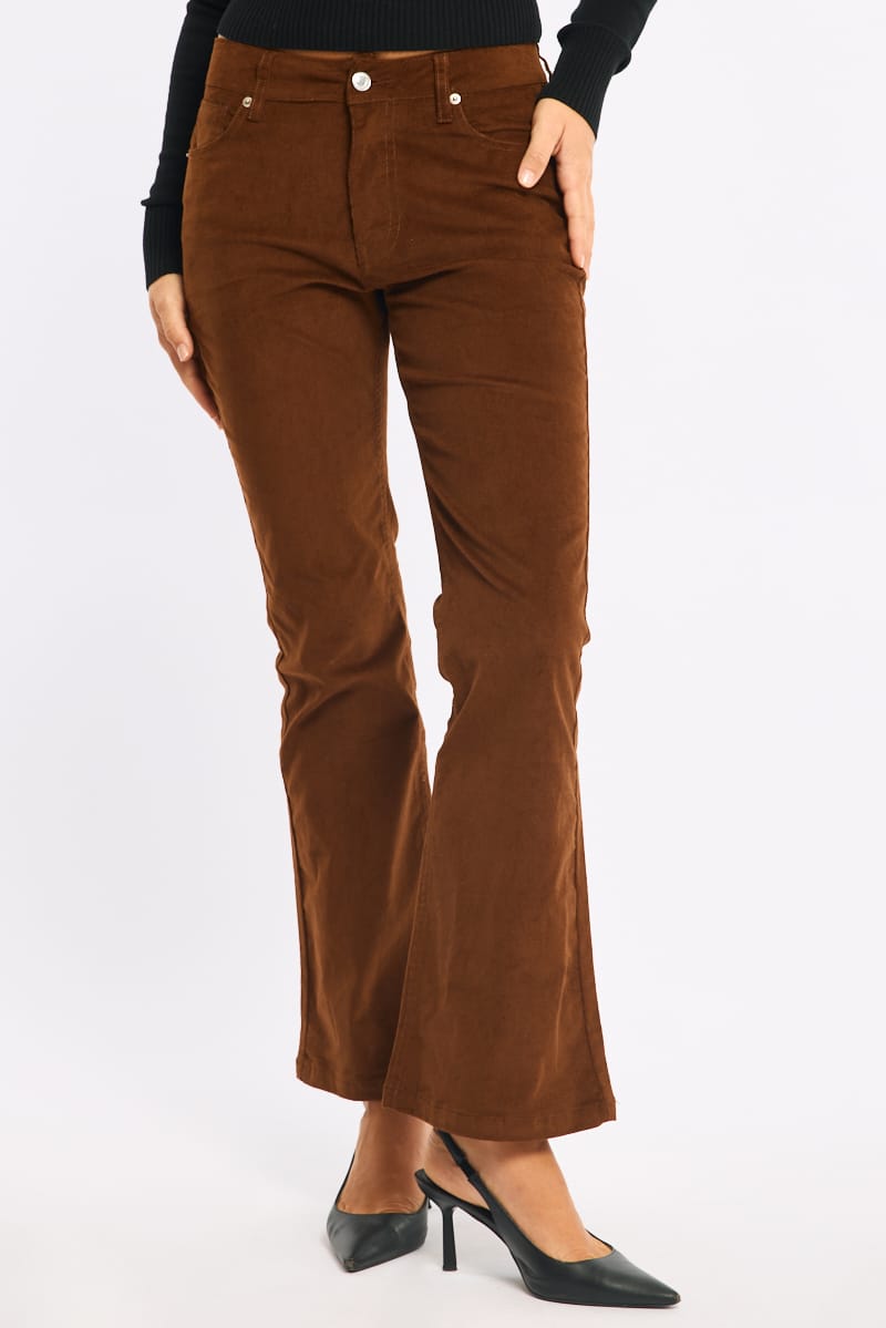 Brown Flare Leg Pants Corduroy for Ally Fashion