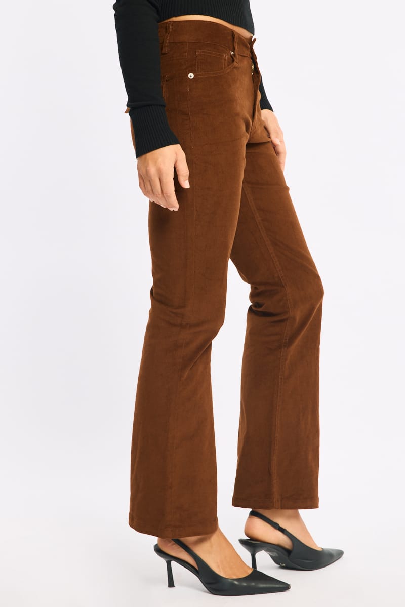 Brown Flare Leg Pants Corduroy for Ally Fashion