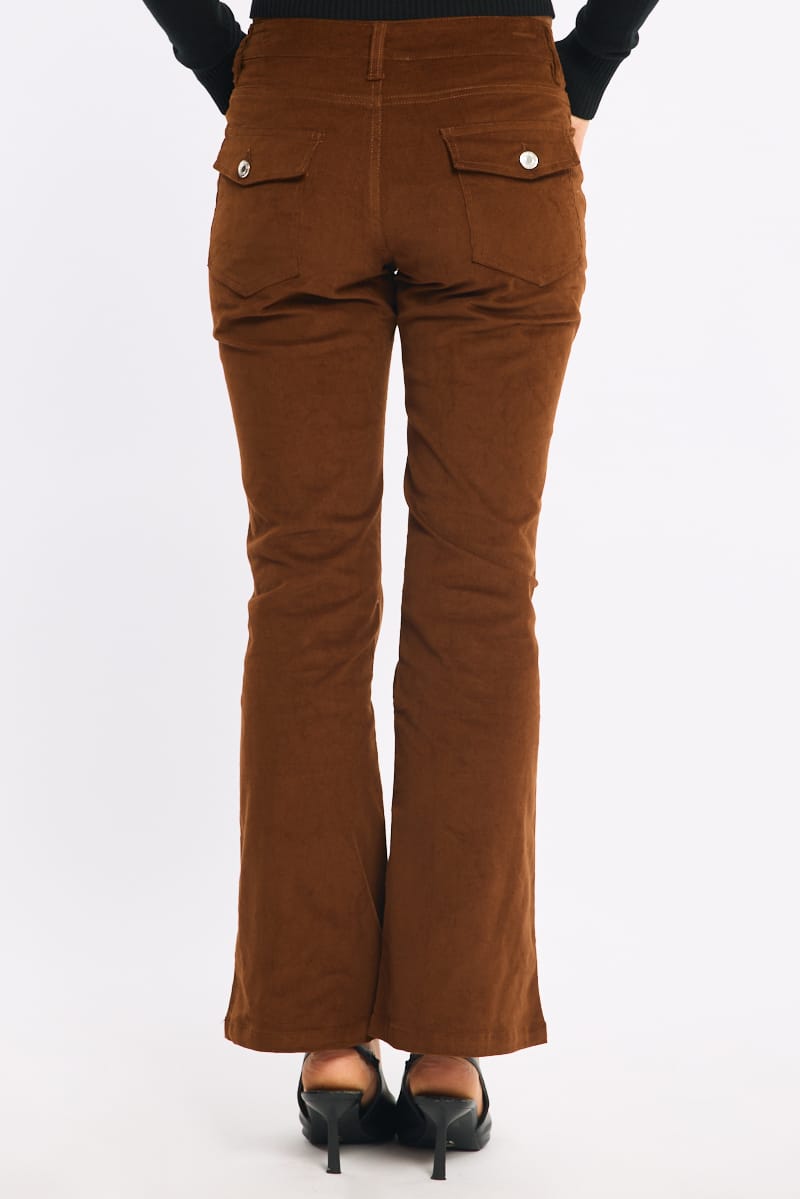 Brown Flare Leg Pants Corduroy for Ally Fashion