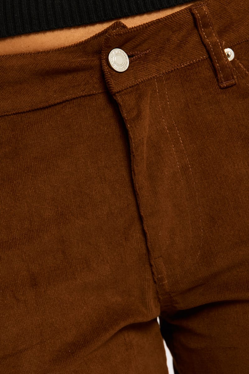 Brown Flare Leg Pants Corduroy for Ally Fashion