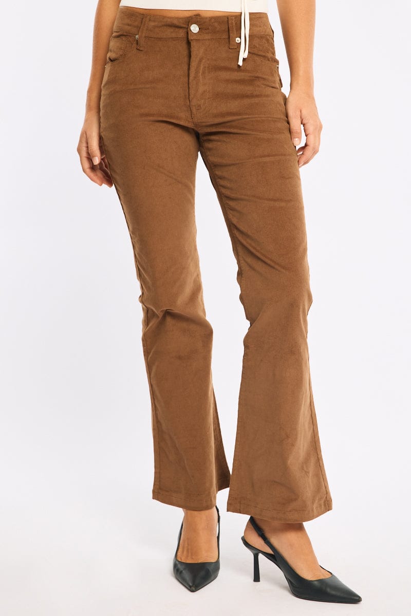 Beige Flare Leg Pants Corduroy for Ally Fashion