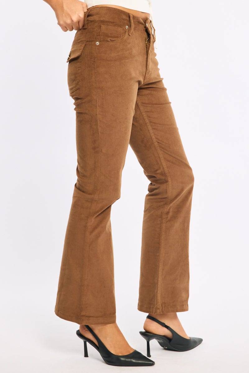 Beige Flare Leg Pants Corduroy for Ally Fashion