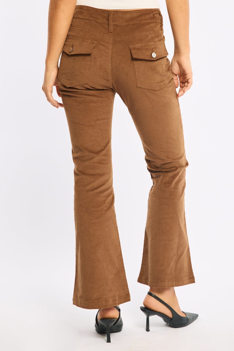 Beige Flare Leg Pants Corduroy for Ally Fashion