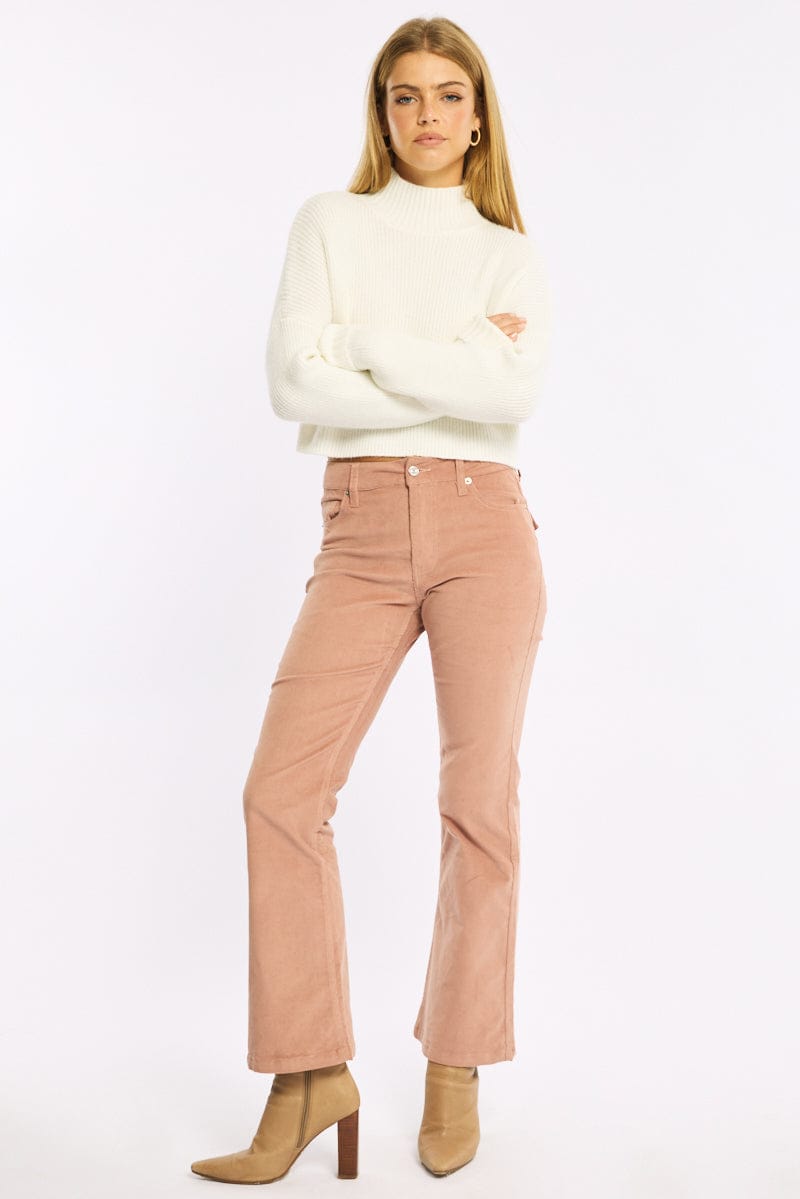 Pink Flare Leg Pants Corduroy for Ally Fashion