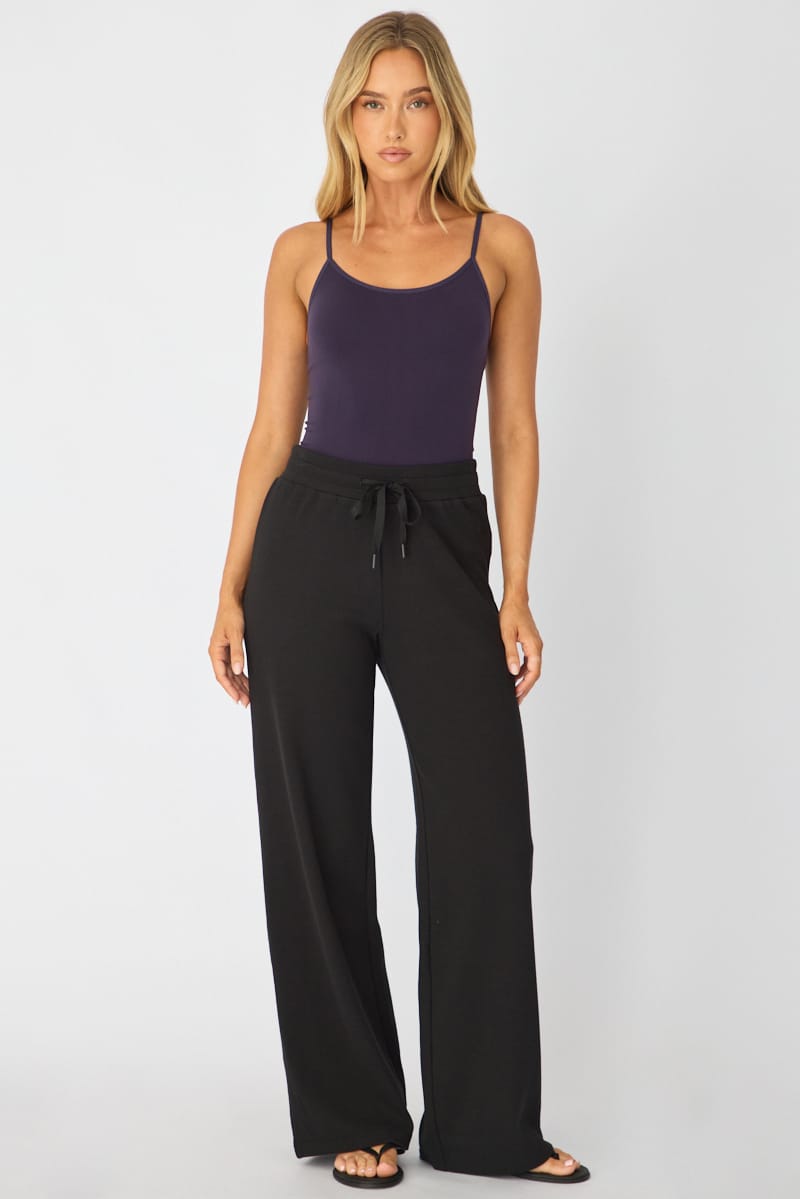 Black Wide Leg Pants Elasticated Waist for Ally Fashion