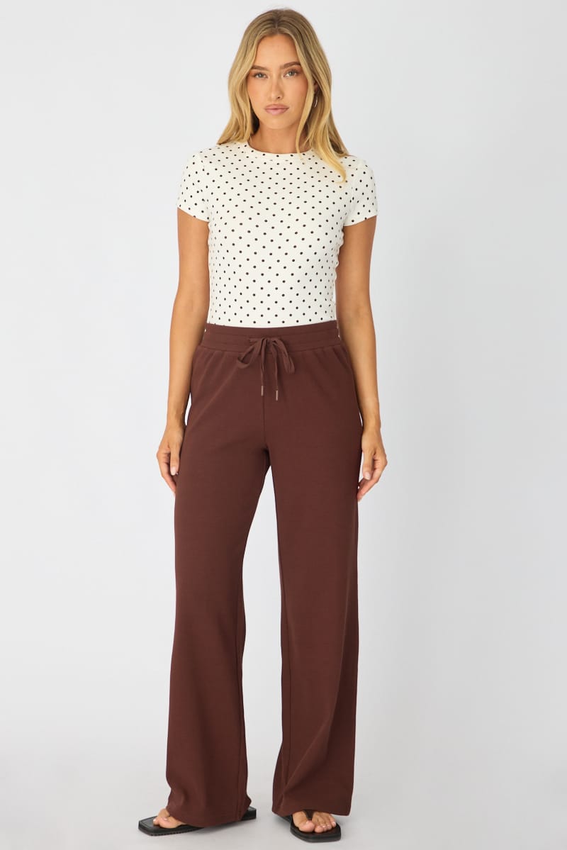 Brown Wide Leg Pants Elasticated Waist for Ally Fashion