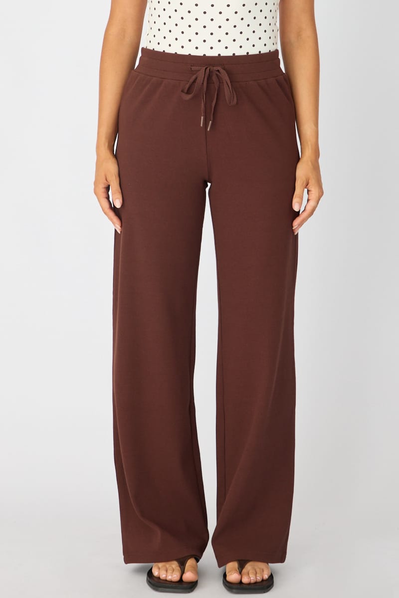 Brown Wide Leg Pants Elasticated Waist for Ally Fashion