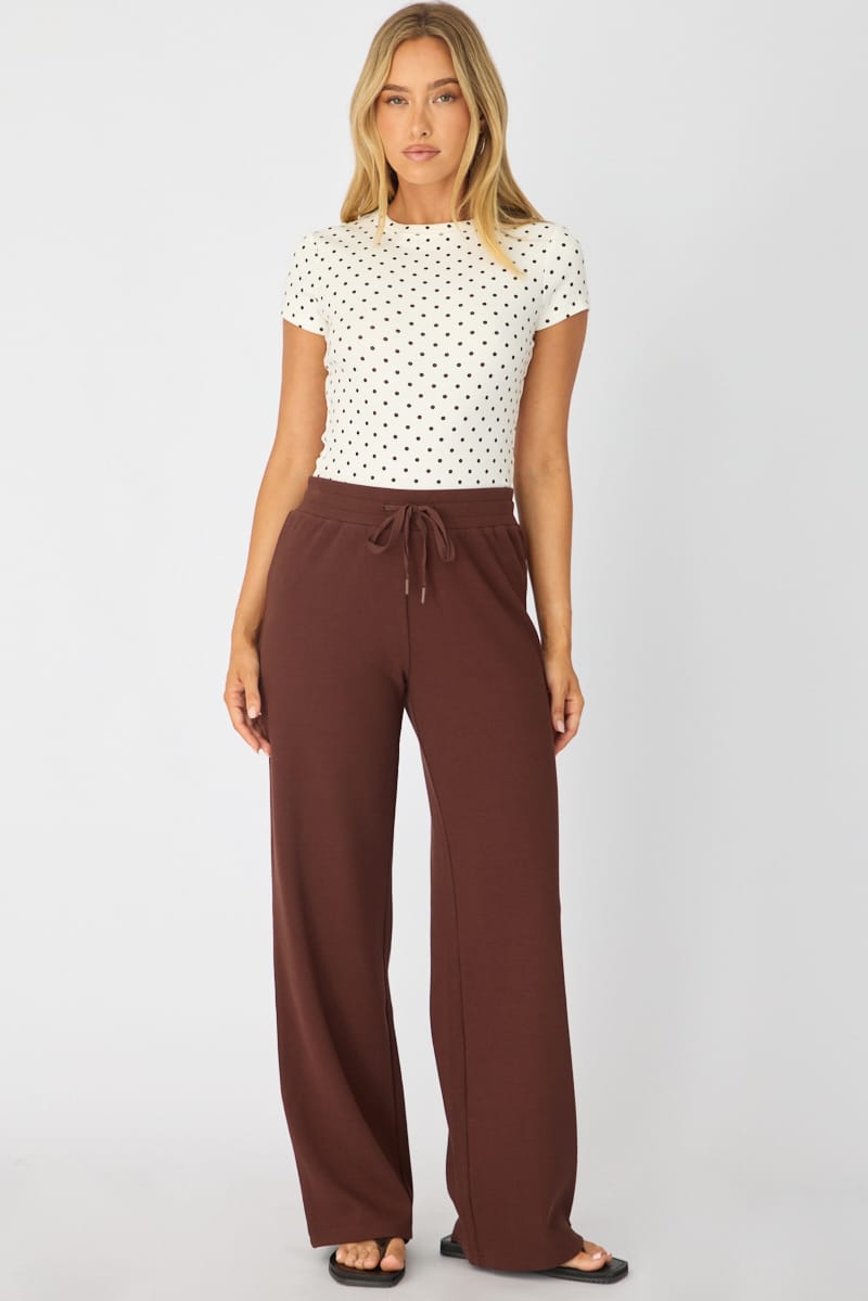 Brown Wide Leg Pants Elasticated Waist for Ally Fashion