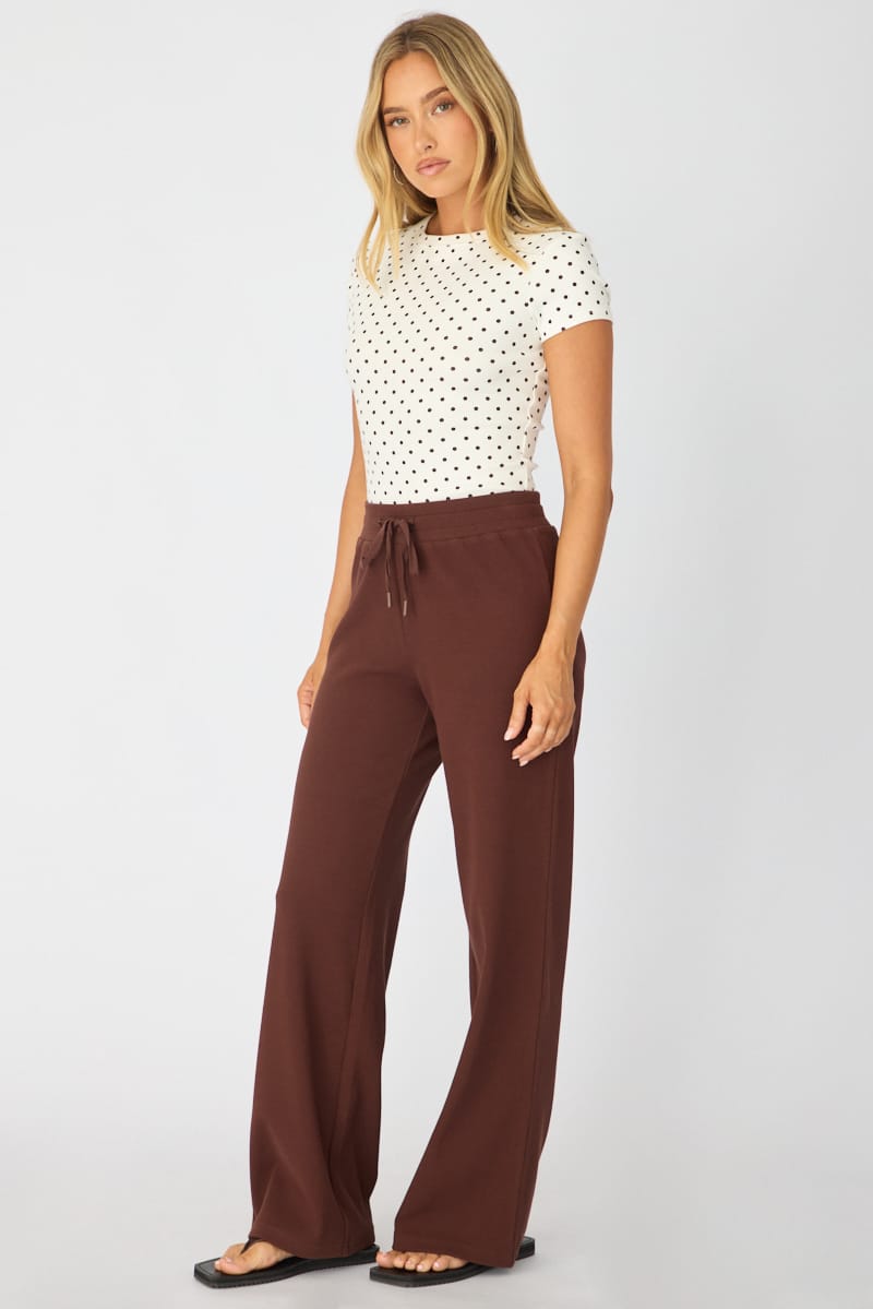 Brown Wide Leg Pants Elasticated Waist for Ally Fashion