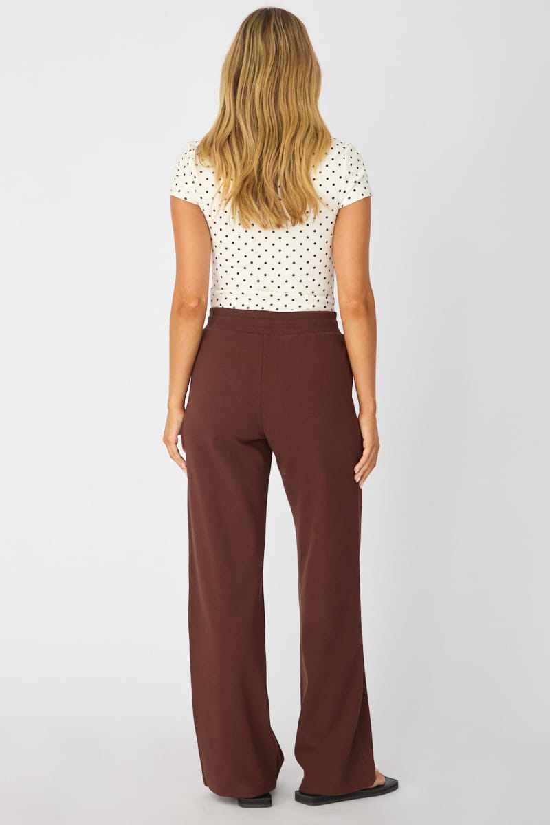 Brown Wide Leg Pants Elasticated Waist for Ally Fashion