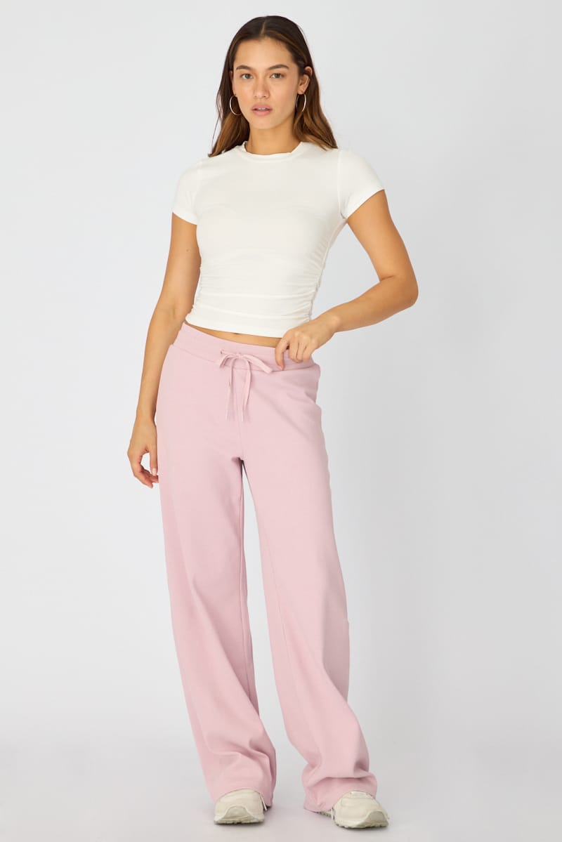 Pink Wide-Leg Pants Elasticated-Waist from Ally Fashion