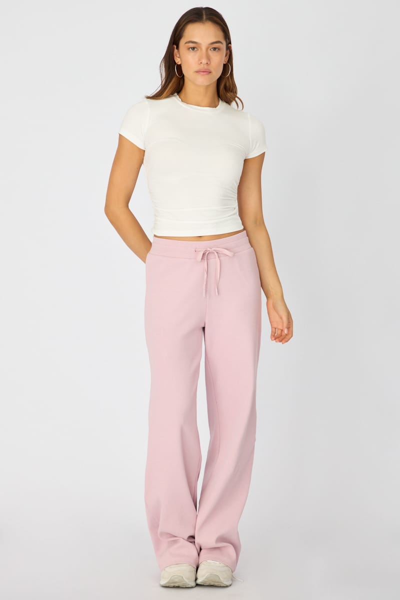 Pink Wide Leg Pants Elasticated Waist for Ally Fashion
