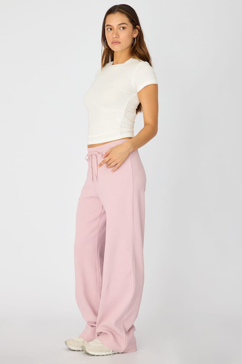 Pink Wide Leg Pants Elasticated Waist for Ally Fashion