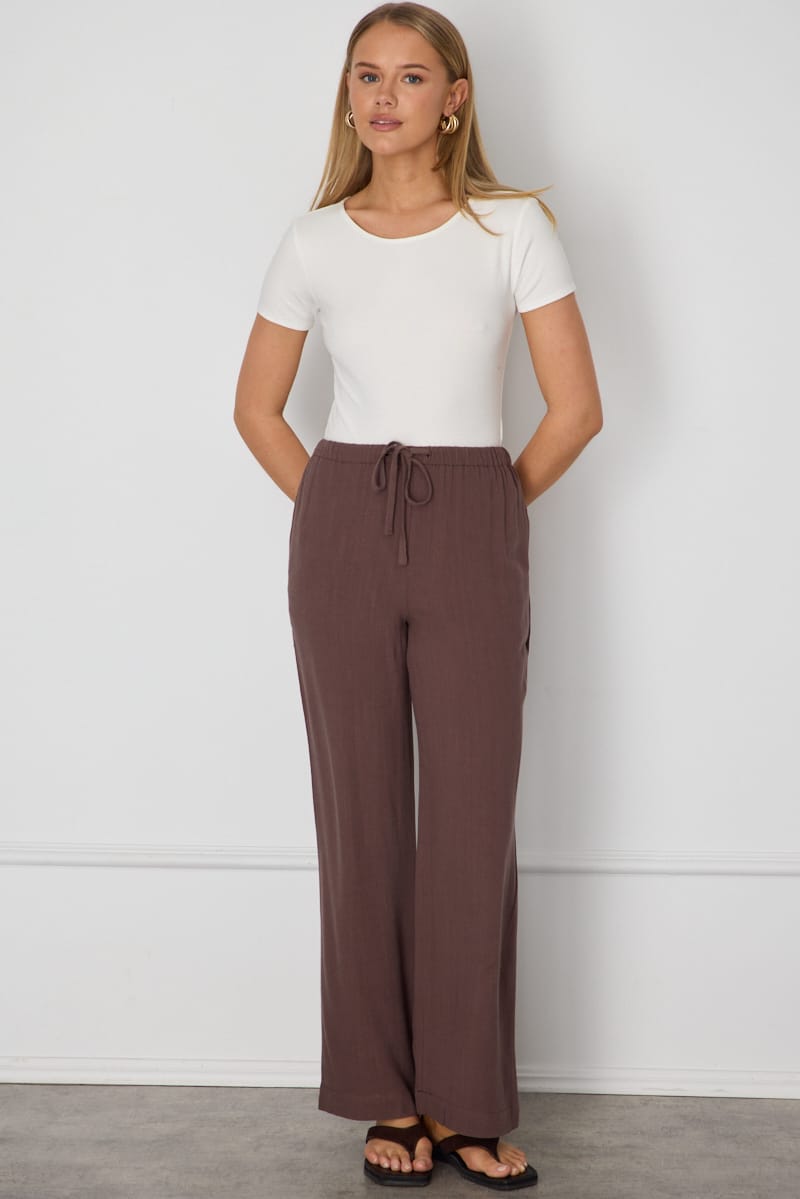 Brown Wide Leg Pants Elasticated Waist for Ally Fashion