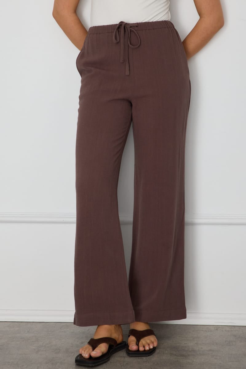 Brown Wide Leg Pants Elasticated Waist for Ally Fashion
