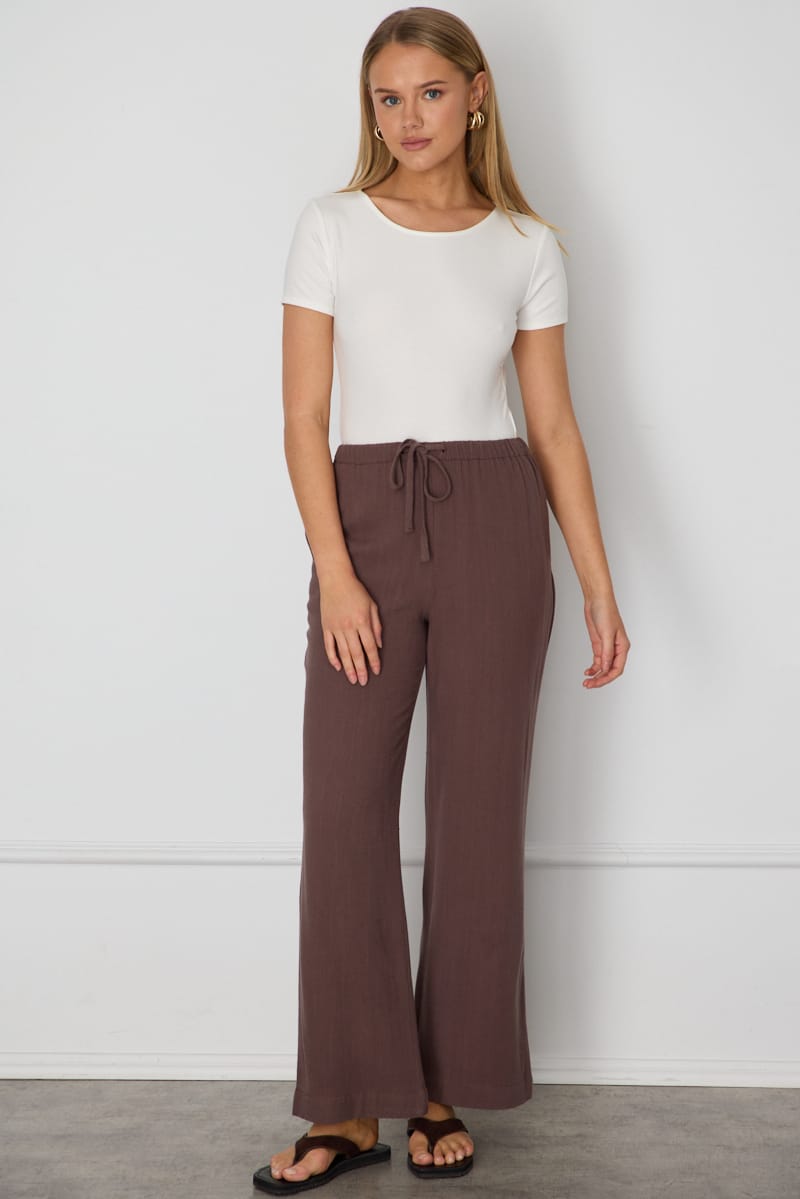 Brown Wide Leg Pants Elasticated Waist for Ally Fashion